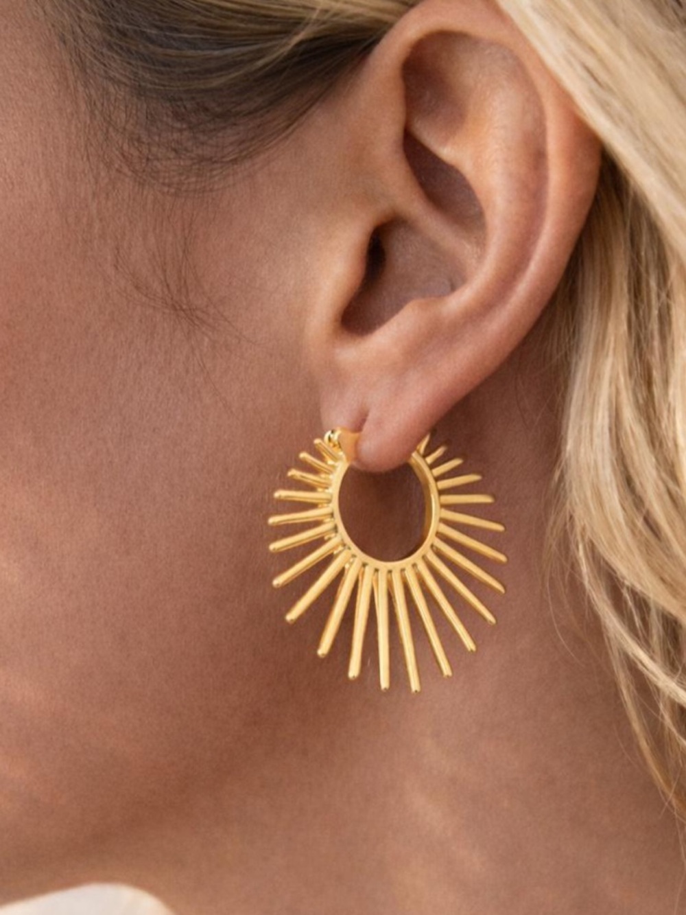 Gold Sunburst Hoop Earrings, Minimalist  Hoop, Sunray EarringBoho Statement